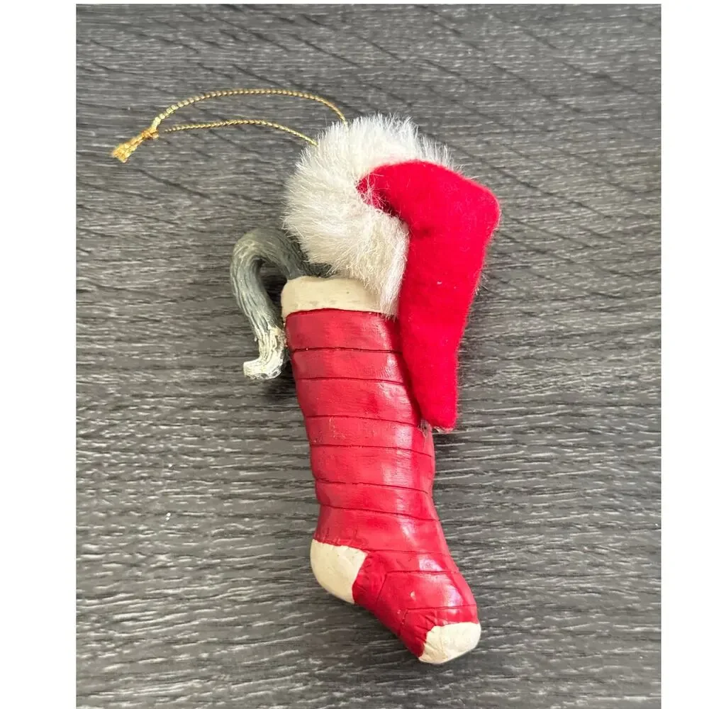 VTG Kurt S Adler Cat‎ Santa Hat Stocking Christmas Holiday Ornament Whiskers
